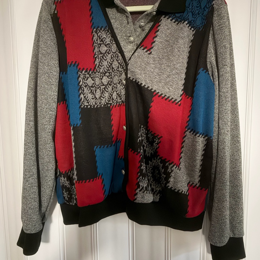 Alfred Dunner Red and Blue Knit Cardigan